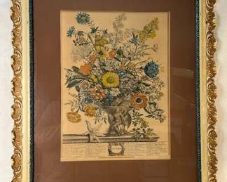 Robert Furbers 12 Months of Flowers NOVEMBER Floral Hand Colored Etching Framed