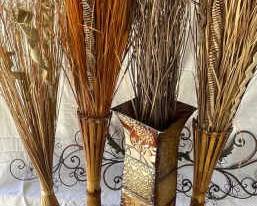 Metal Wall Art, Embossed Vases Bundles of Dried Natural Foliage