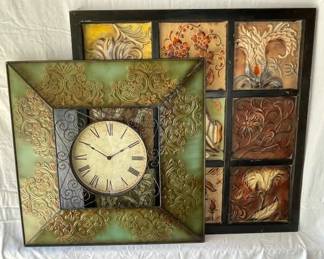 Kirklands Metal Embossed Floral Wall Art and Wall Clock