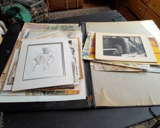 Portfolio of sketches and water colors, etc.