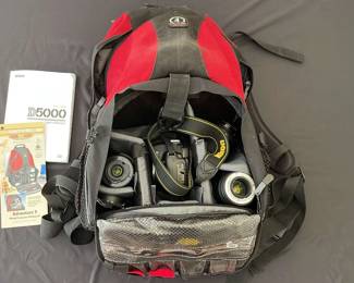 Nikon D5000 Camera, Lenses, And Tamrac Backpack