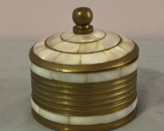 Small Metal Mother Of Pearl Trinket Box