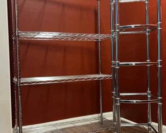 Two Silver Metal Racks Smaller with Glass Shelves