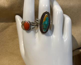 Vintage Rings, Coral and Turquoise