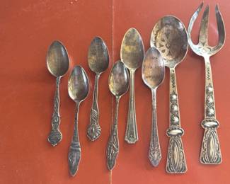 Navajo Serving Fork & Spoon/Vintage-Antique Souvenir Spoons