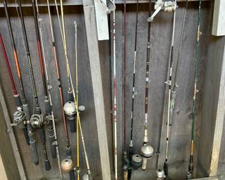 Lots of fishing poles in various conditions