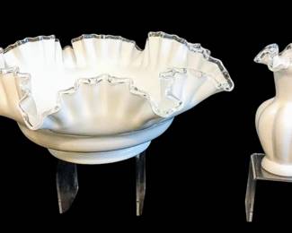 Fenton Silver Crest Double Crimp Milk Glass Bowl - 1943 / 1949 - Rare Find.