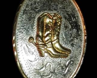 Vintage Nickel Silver Cowboy Boots Spurs Western Belt Buckle beautiful belt buckle needs a bit more polishing Hallmarked Alpaca