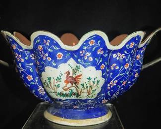 Wonderful enamelware Persian open sugar dish with double handles