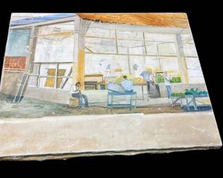Vintage Market scene fruit and vegetables oil on canvas