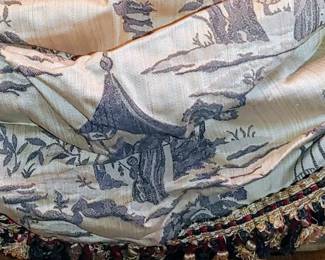 The very fine fabric' an entire tub of custom oriental themed draperies in the making with beautiful tassels. ( watch out for the pins)