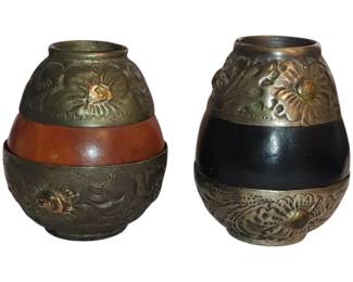 ARGENTINA .900 SILVER AND GOLD ACCENTS ANTIQUE YERBA MATE GOURD CUPS