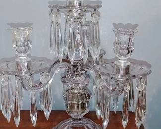 Gorgeous pair of three light candelabra in the Old Williamsburg design by Heisey. This candelabra's consists of 44 individual pieces