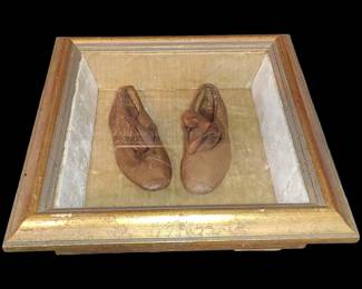 Little girls Victorian shoes and shadow box frame