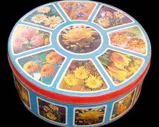 Colorful vintage floral cookie tin garden assortment