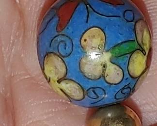 Very long 14kt Gf chain with beautiful blue Chinese Cloisonné beads & 14kt gold beads.