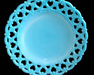 Vintage Westmoreland Forget Me Not Aqua Blue Milk Glass Lace Lattice Edge Plate 8.5 in.
Not blue milk glass