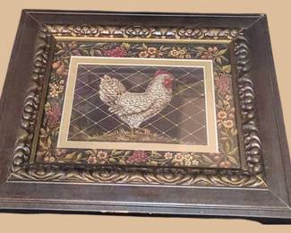 Rooster Chicken Country Folk Art Print Signed Kimberly Poloson Framed Art