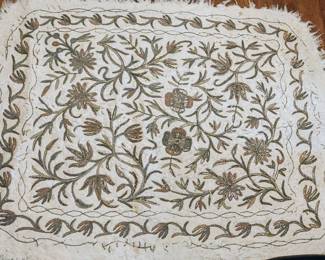 Antique CREWEL EMBROIDERED RUG