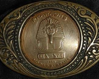 Gorgeous brass and Sterling belt buckle with pharaoh 1985 Mobile Alabama