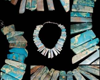 Sterling silver designer signed turquoise slab necklace