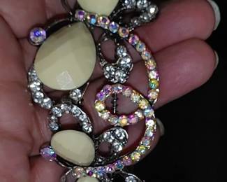 Vintage ornate headband with handset aurora borealis and faux Diamond Stones