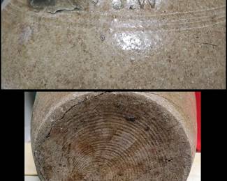 Signed J. W. Antique Stoneware Crock ( unfortunately both handles are broken off.