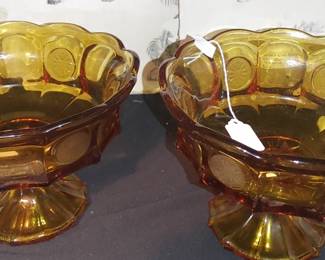 Pair FOSTORIA Coin Glass Amber Glass Fruit Compotes
1940s discontinued excellent condition