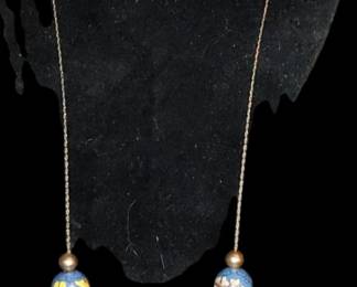 Very long 14kt Gf chain with beautiful blue Chinese Cloisonné beads & 14kt gold beads.
