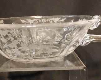 Fostoria Crystal Navarre Etch Handled Triangular Nappy Bowl
