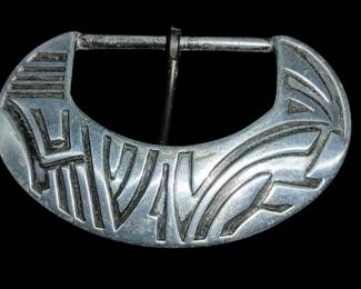 Vintage Made in USA Silver Tone Belt Buckle Aztec Boho Western