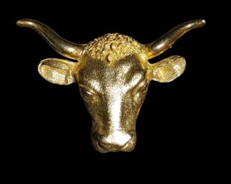 Vintage signed Capri steer head brooch pristine condition 14 KT gold wash
