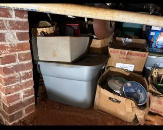 Good thing we pushed the sale up until July 17th because we just found tons of good stuff under the house over 100 boxes! It goes from one end of the house to the
other!! Really good stuff!
We did realize there was some items underneath the house but did not realize how much!
