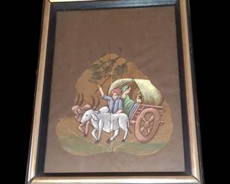 Vintage Hand painted Indian leaf painting on Bodhi leaf painting, from India