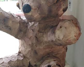 Vintage folk art teddy bear paper mache covered with chicken wire