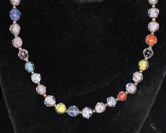 Vintage Italian Sommerso Venetian Murano Glass Bead Necklace multicolor