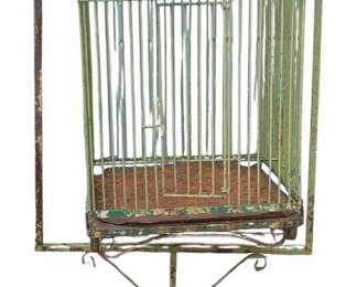Vintage wrought iron bird cage and stand