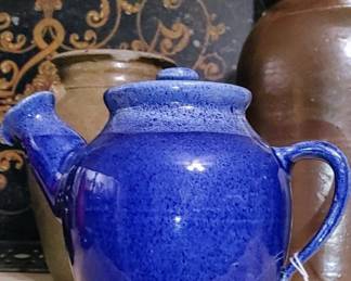 Artist John Larson blue teapot with lid