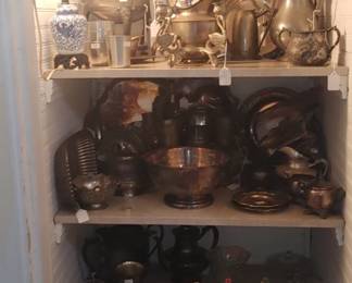 Positive vintage silver plate and very old nickel plated serving pieces