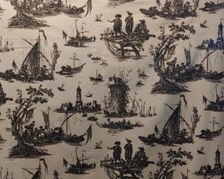 Vintage French Nautical Scenes Toile fabric on bolt
Toile de Jouy pattern, which is a type of decorating pattern that originated in 18th-century France