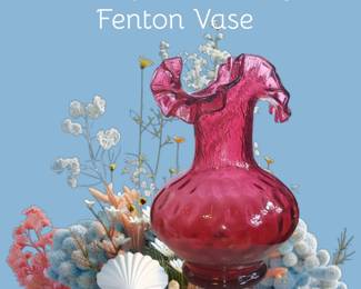 Large Vintage cranberry Fenton ruffled Edge optic vase.