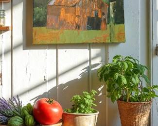 Rustic Barn oil on canvas with goats