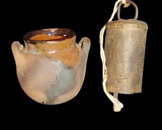 Pottery jar and handmade animal Bell for sheep or cow