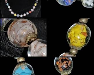 Vintage Italian Sommerso Venetian Murano Glass Bead Necklace multicolor pink floral -Blue & Copper yellow floral. Gorgeous authentic vintage necklace with Sterling flower accents. Have also included some single pictures where you can see that these are hand blown by the irregular shape and absolutely gorgeous & authentic- all are different