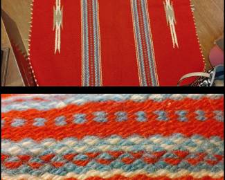 Southwestern Native American red mat hand woven wool
