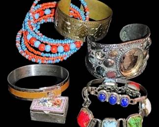 Vintage bracelets & more! I have close to 70 lbs of jewelry to go through. So keep looking.. don't get overwhelmed by jewelry pictures. We still have.. tons of furniture and all of the upstairs contents to photograph vintage Christmas and more don't miss the sale!