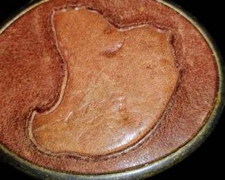 Vintage hand tooled leather belt buckle