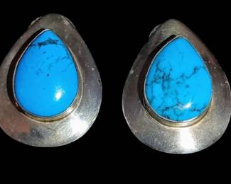Artist signs beautiful blue turquoise teardrop shaped earrings