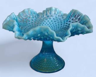 Fenton hobnail ruffled Edge compote blue