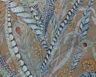 allegro" cyrus clark co. inc. a screeenprint bolt of fabric peacock feather - Fine vintage fabric still on the bolt large amount suitable for Upholstery and other decorating
